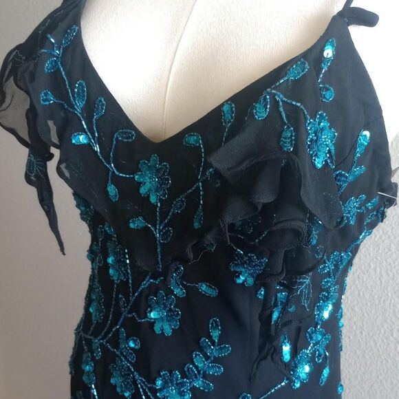 Y2K Silk Beaded Floral Fairygoth Prom Dress - Picture 3 of 6
